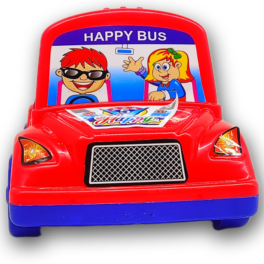 Red Blue Happy Bus Push and Go Toy, 3+ yrs Friction, Big Size Non