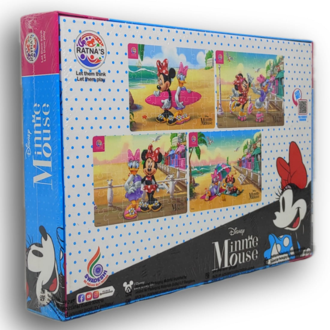 Disney's Minnie Mouse Ratna's 4 in 1 Puzzle, 3+ Age, CardBoard, 140 Pi