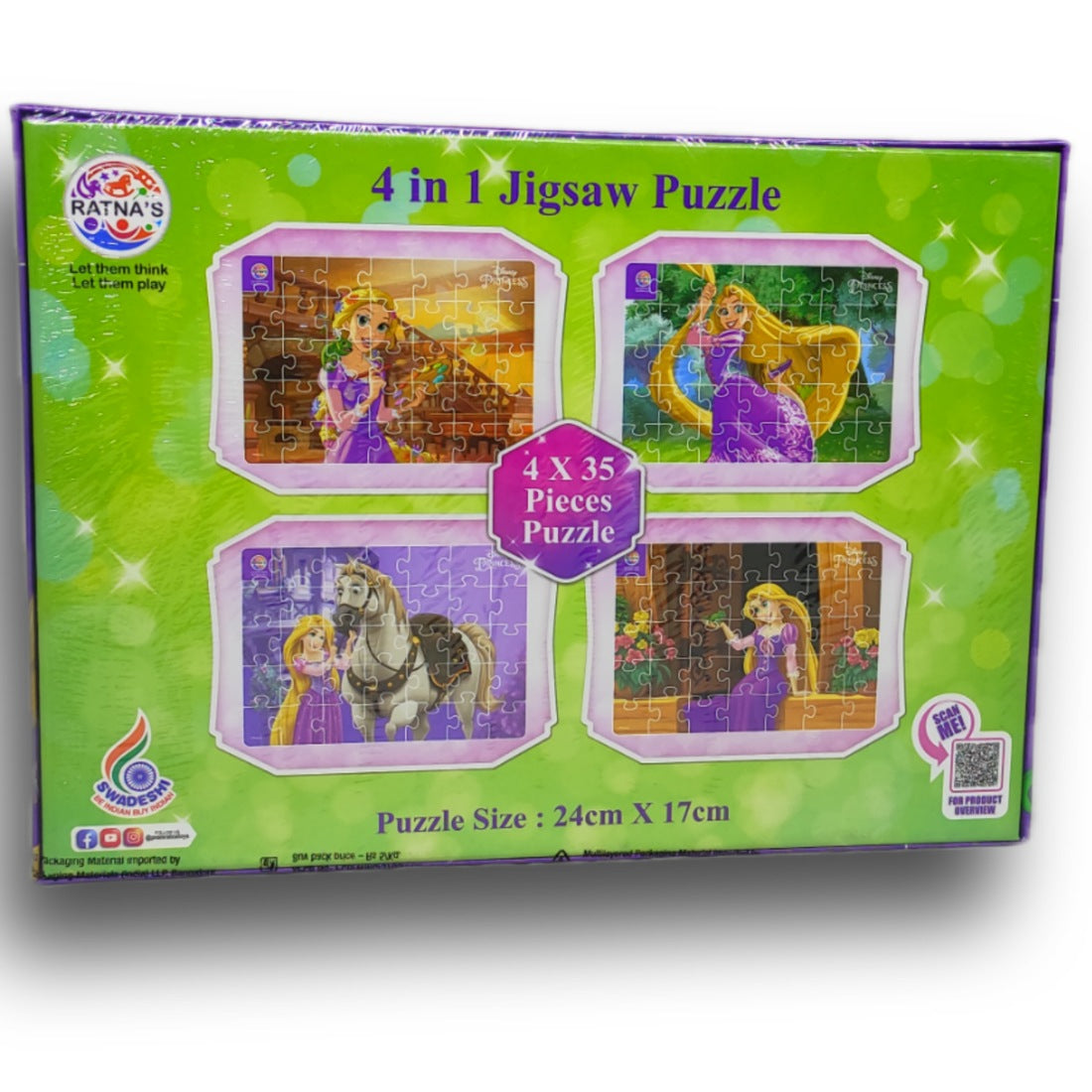 Disney's Minnie Mouse Ratna's 4 in 1 Puzzle, 3+ Age, CardBoard, 140 Pi