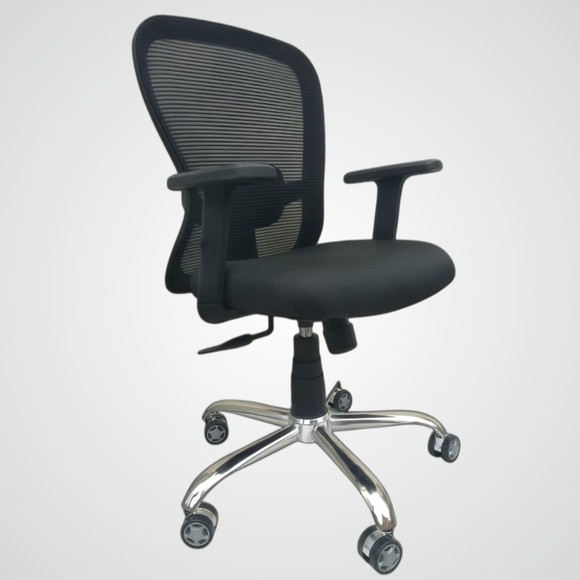 The Fun Basket Zent Mesh Mid Back Chair Black | Ergonomic Office, Study, Revolving, Computer Chair, Work from Home Heavy Duty Metal, Height Adjustable