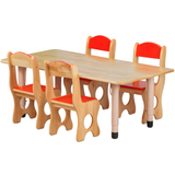 Rectangle Rubber Wood Table & 4 Chairs set, Vibrant red accents, Smooth rounded edges, Kids table & chair set