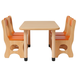 Rectangle Rubber Wood Table & 4 Chairs set, Vibrant red accents, Smooth rounded edges, Kids table & chair set