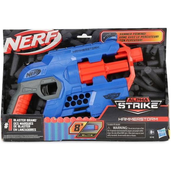 Hammerstrom Blaster Alpha Strike NERF Gun Hasbro, 8 Elite Darts, Rotating 8 Dart Drum, 8+ Years Kids Toy Blaster Guns Blue - Orange Game Gun