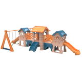 Children's playset with slides and a swing on a white background