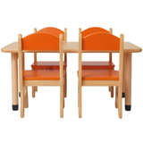 Rectangle Rubber Wood Table & 4 Chairs set, Vibrant red accents, Smooth rounded edges, Kids table & chair set
