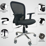 The Fun Basket Zent Mesh Mid Back Chair Black | Ergonomic Office, Study, Revolving, Computer Chair, Work from Home Heavy Duty Metal, Height Adjustable