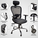 Ergonomic High Back Office Chair with Headrest, Mesh Back, Adjustable Armrest, Chrome Base, Swivel, Black