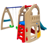 Children's playset with swing and slide on a white background