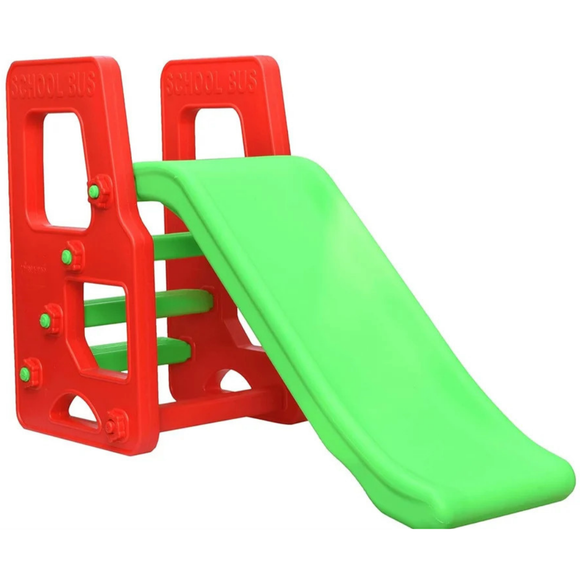 School Bus-Themed Kids Plastic Slide – Red & Green | Indoor & Outdoor Play Slide for Toddlers