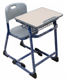 Student Desk and Chair Set with Pencil Groove Edge Top, Under Desk Storage – Durable Metal Frame & Sturdy Base (Blue & Grey), Back Posture
