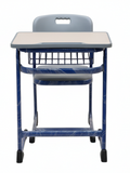 Student Desk and Chair Set with Pencil Groove Edge Top, Under Desk Storage – Durable Metal Frame & Sturdy Base (Blue & Grey), Back Posture