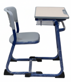 Student Desk and Chair Set with Pencil Groove Edge Top, Under Desk Storage – Durable Metal Frame & Sturdy Base (Blue & Grey), Back Posture