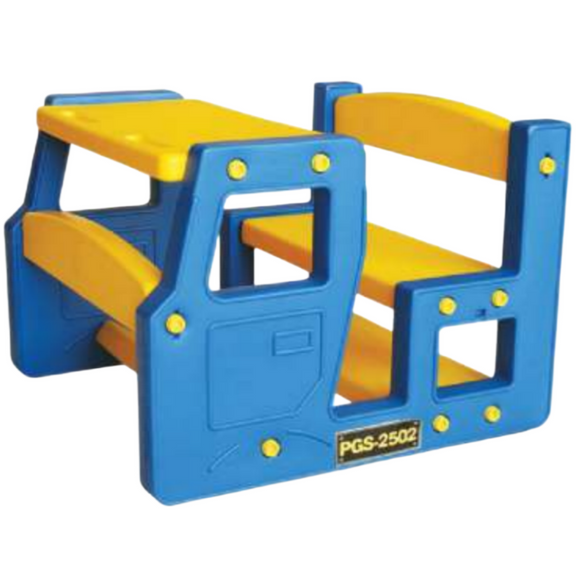 School Bus Scholar PSF2502, Two Seater, Durable Plastic, Blue & Yellow, Multipurpose Furniture for Study, Writing, Drawing, and Activity