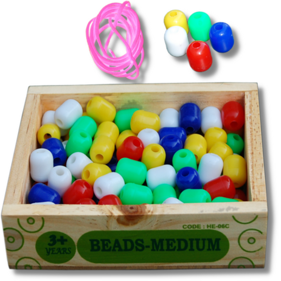 Beads Medium HE-06C Little Genius, Solid Wooden Base, Learn Shapes, Color, Sorting