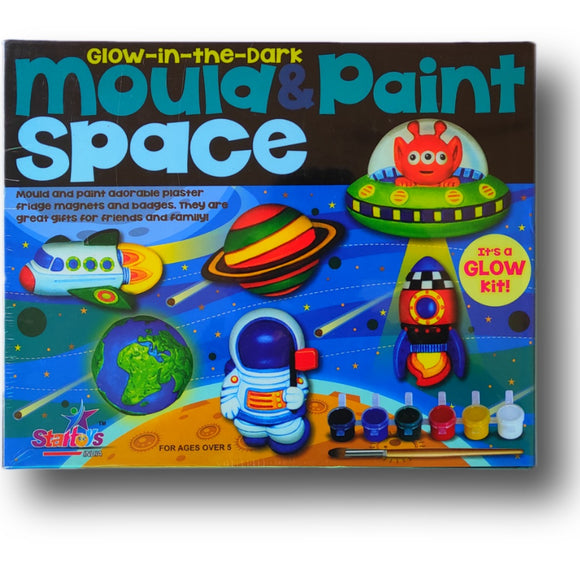 Glow in the Dark Mould and Paint Space Set, 5+ Age, Non-Toxic Plaster Powder, DIY Kit, Space Item Moulds, Glitter Fun