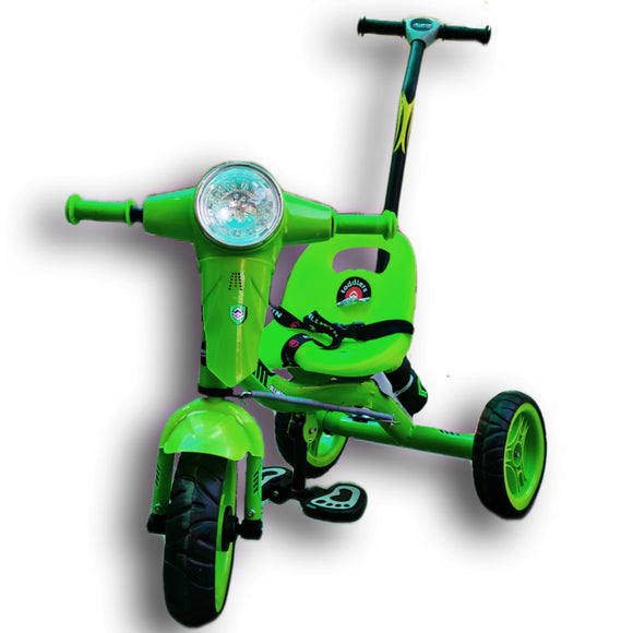 Kids Alpha Plus Baby Tricycle with Parent Control Handle, Safety Belt, LED Light, Water Bottle and Holder