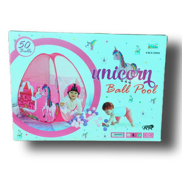 Unicorn Ball Pool with Pop Up Tent and Basket Ball Hoop, Portable, Foldable, Baby Pool, Ball Pit, Kids Activity Unicorn Theme Pool with 50 Balls