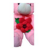 Pink Teddy Bear with Red Flower Soft Toy 63 cm Washable Fabric, Very Soft for Babies, Kids Girl Boy - Teddy Cuddle / Birthday Gift Huggable