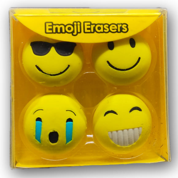 Pack of 4 Emoji Face Collectable Erasers - Yellow, Rubber, Birthday Return Gift for KidsPack of 4 Erasers, Smiley Erasers for School, Face Eraser