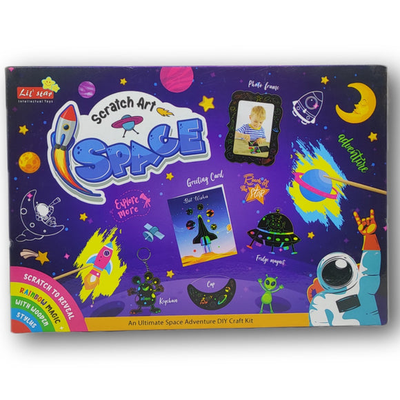 Lil Star Scratch Art Space Set, 6+ Age, Template For School File, Greeting Cards, DIY Kit, Craft, Learning, Educational, Fridge Magnet, Birthday Gift