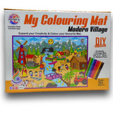 Modern Village - My Coloring Mat Ratna's, DIY Kit, 3+ Age, Washable Reusable Printed Mats 40" x 27", with 12 Sketch Pens, Doodle, Kids Playroom