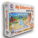 Modern Village - My Coloring Mat Ratna's, DIY Kit, 3+ Age, Washable Reusable Printed Mats 40" x 27", with 12 Sketch Pens, Doodle, Kids Playroom