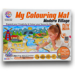 Modern Village - My Coloring Mat Ratna's, DIY Kit, 3+ Age, Washable Reusable Printed Mats 40" x 27", with 12 Sketch Pens, Doodle, Kids Playroom