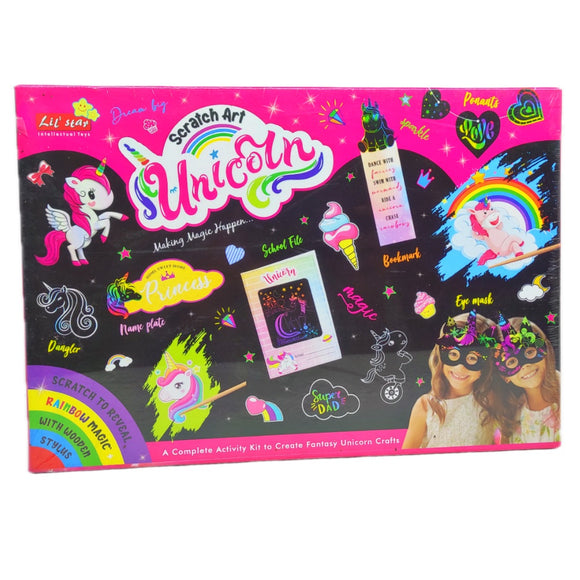 Lil Star Scratch Art Unicorn Set, 6+ Age, Greeting Cards, DIY Kit, Craft, Learning, Educational, Fridge Magnet, Birthday Gift