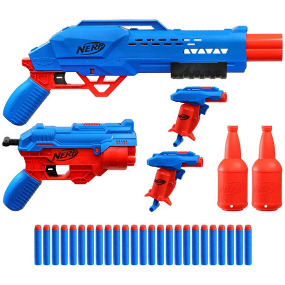Mission OPS Set Alpha Strike NERF Gun Hasbro, 4 Blasters, 25 Elite Darts, 2 Half Targets 8+ Years Kids Toy Blaster Guns Blue - Red Game Gun
