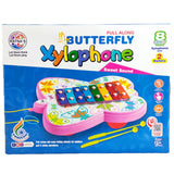 Pull Along Butterfly Xylophone, Baby Gift Item, New Born Music Toy, 8 Melodies Notes, 2 Mallets, Enhances Hand Eye Coordination 9+ Months, Ratna's