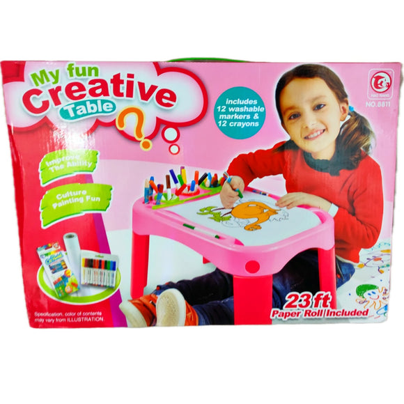 My Fun Creative Table Set Kids, Draw anything on Board with 23 feet Paper Roll, Coloring & Painting, Art & Craft Toy for 3+ Years Child, Pre School