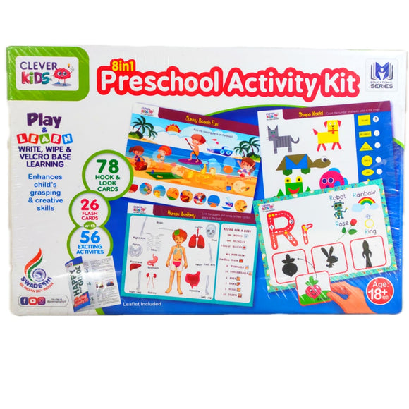 8 in 1 Preschool Activity Kit, Kids Gift Item, Learning Game - Kids Toddler School Home Reusable Practice, Early Learning, 18+Months