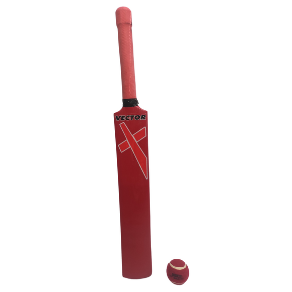 Vector X Wooden Cricket Set - 1 Bat (Size 1) in 3 colors - Red, Blue and Silver and 1 Ball