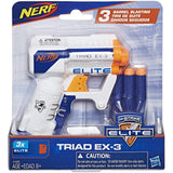 N-Strike Triad EX-3 NERF Hasbro, 3 Elite Darts 8+ Years Kids Toy Blaster Guns White Blue Game Gun