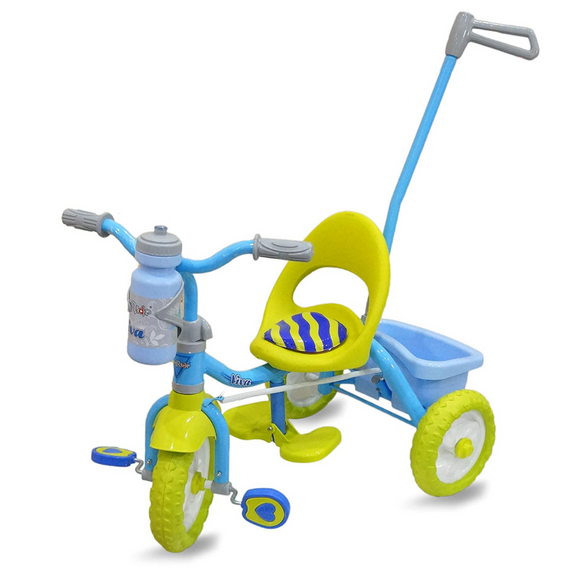 Fun Ride Viva Baby Tricycle with Parent Control Handle, Water Bottle and Holder, Rear Basket, Cushion Seat, Pastel Color