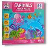 4 in 1 Farm Animals Jigsaw Puzzle, Ratna's - Learn Shapes, Color for 2+ Age Toddlers, Kids - Best Basic Puzzle