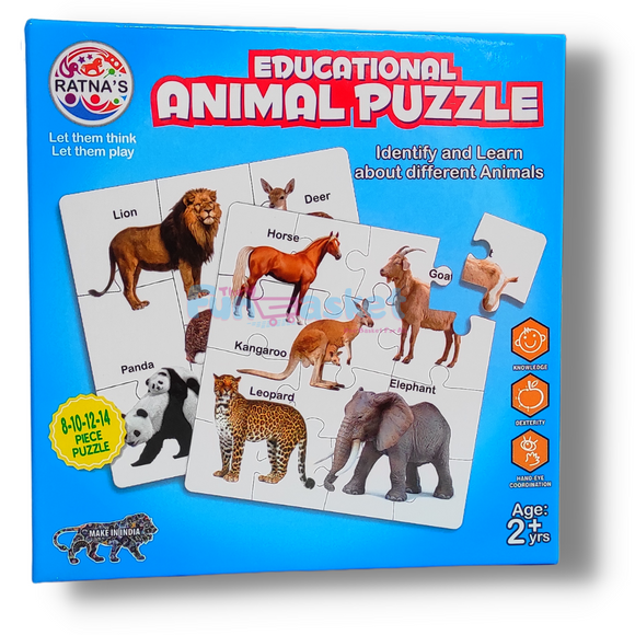 Ratna's Educational Animal Jigsaw Puzzle, 4 in 1, Learn Shapes, Color