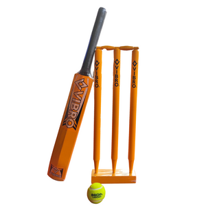 Vibro Wooden Cricket Set - 1 Bat (Size 3), 1 Ball and 1 Stump Set