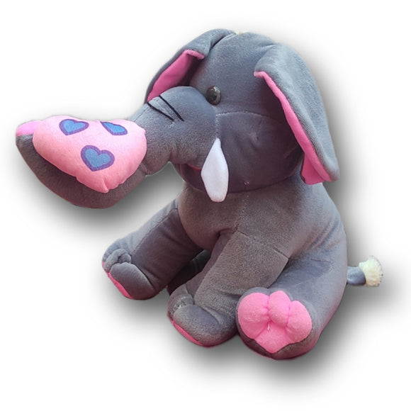 Jumbo Elephant with a Heart on Trunk Soft Toy 32 cm Washable Fabric, Very Soft for Babies, Kids Girl Boy - Elephant Animal / Birthday Gift Huggable