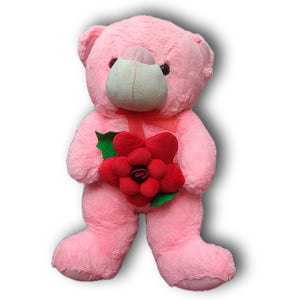 Pink Teddy Bear with Red Flower Soft Toy 63 cm Washable Fabric, Very Soft for Babies, Kids Girl Boy - Teddy Cuddle / Birthday Gift Huggable