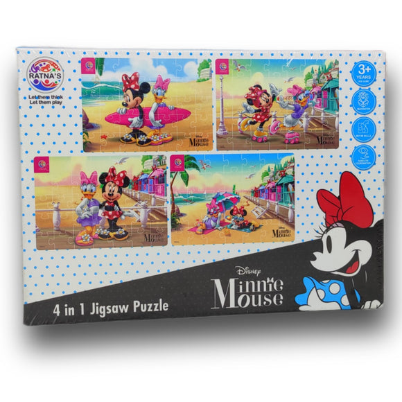 Disney's Minnie Mouse Ratna's 4 in 1 Puzzle, 3+ Age, CardBoard, 140 Pieces,  Fun and Learning Game for Kids Toddlers, Educational Toy