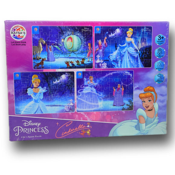 Disney's Princess Cinderella Ratna's 4 in 1 Puzzle, 3+ Age, CardBoard, 140 Pieces, Fun and Learning Game for Kids Toddlers, Educational Toy