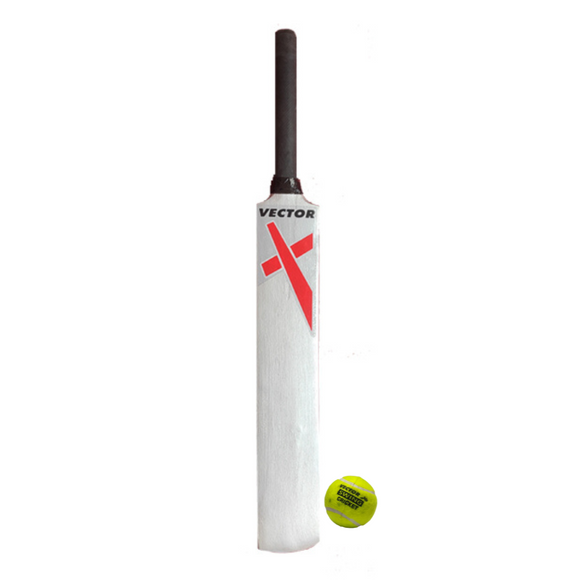 Vector X Wooden Cricket Set - 1 Bat (Size 6) in 3 colors - Red, Blue and Silver and 1 Ball